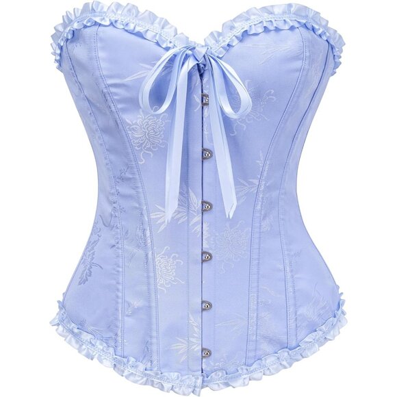 Women's Sky Blue Corset Tops Bustier Lingerie Lace Waist Push Up Bodysuit - Picture 1 of 8